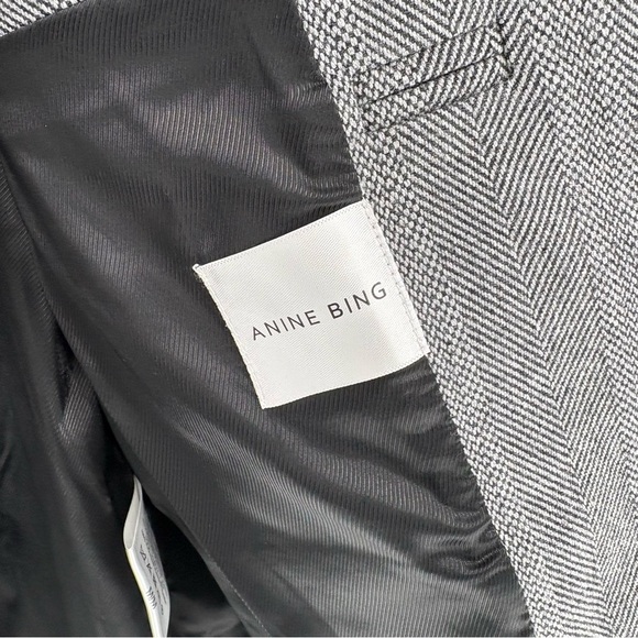 Anine Bing Becky Herringbone Cotton Oversized Blazer | Sz Medium | Grey & Black - Picture 11 of 14